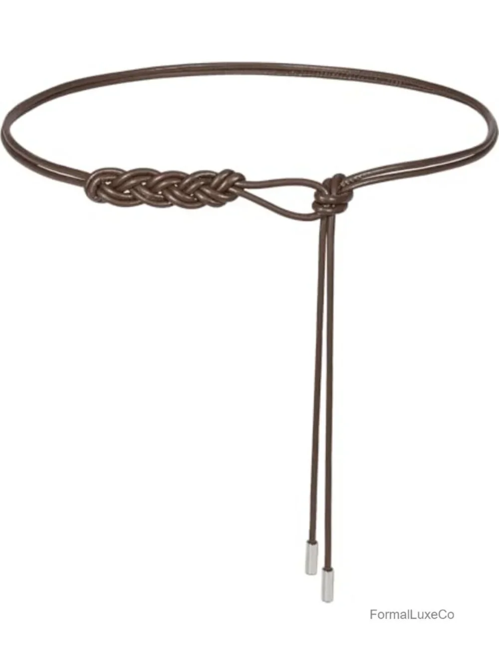 PU Leather Knotted Thin Belt for Women Skinny Waist Belt